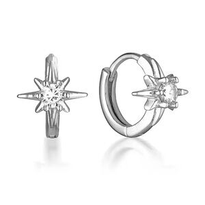 Sterling Silver Crystal Star Burst Huggie Hoop Earrings Brand New